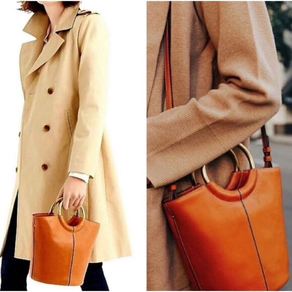 J.Crew Bracelet Bucket Bag Italian Leather - Picture 1 of 12